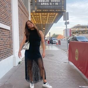 Chic Black Fringe Sweater Set